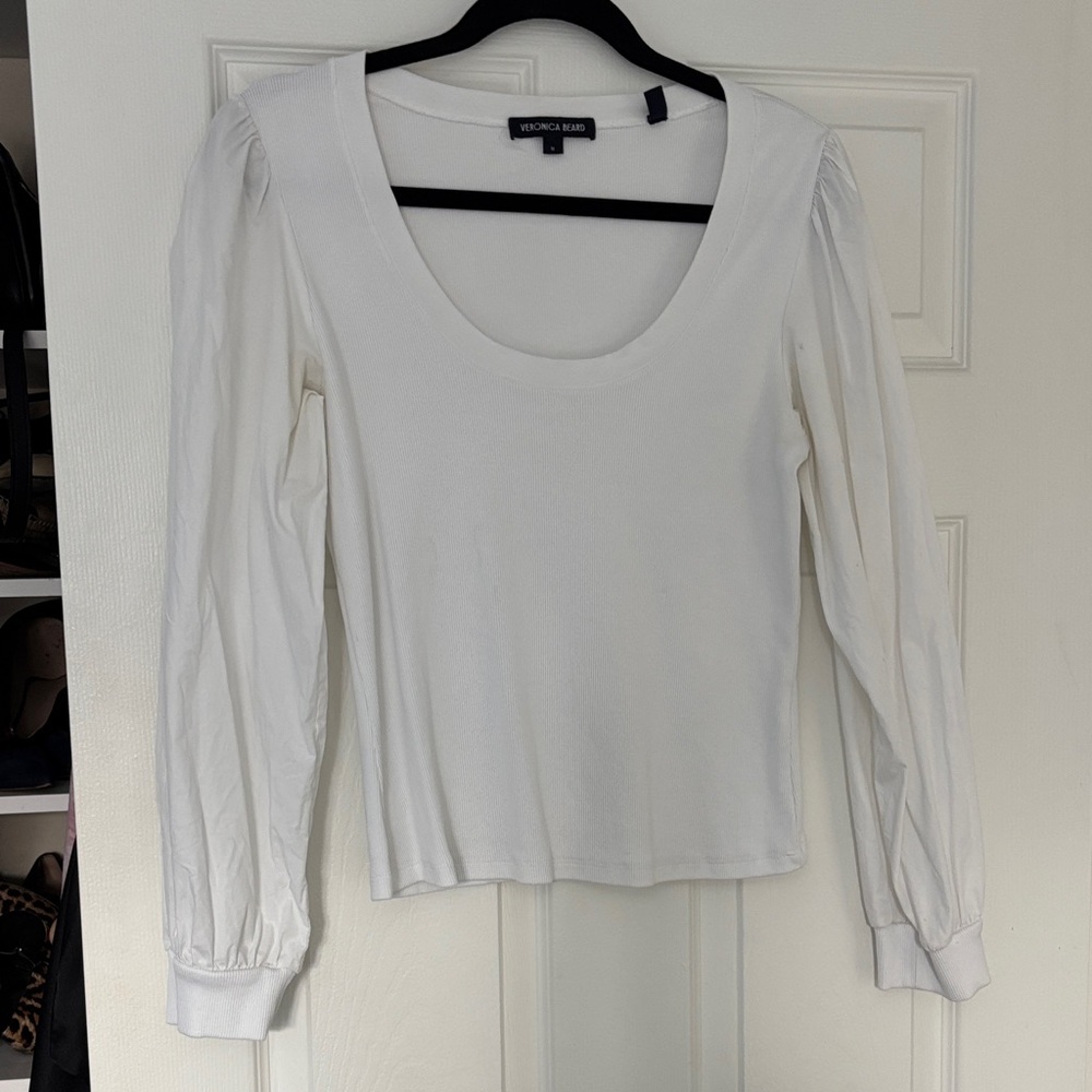 Veronica Beard Cream Long Sleeve Top